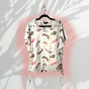 Papillon White Feather Print Open Sided Top Set w/White Cami Tank